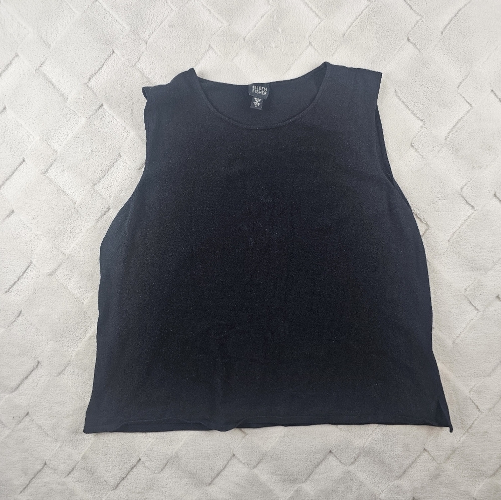 Eileen Fisher Knit Sleeveless Tank Top Womens Large Black